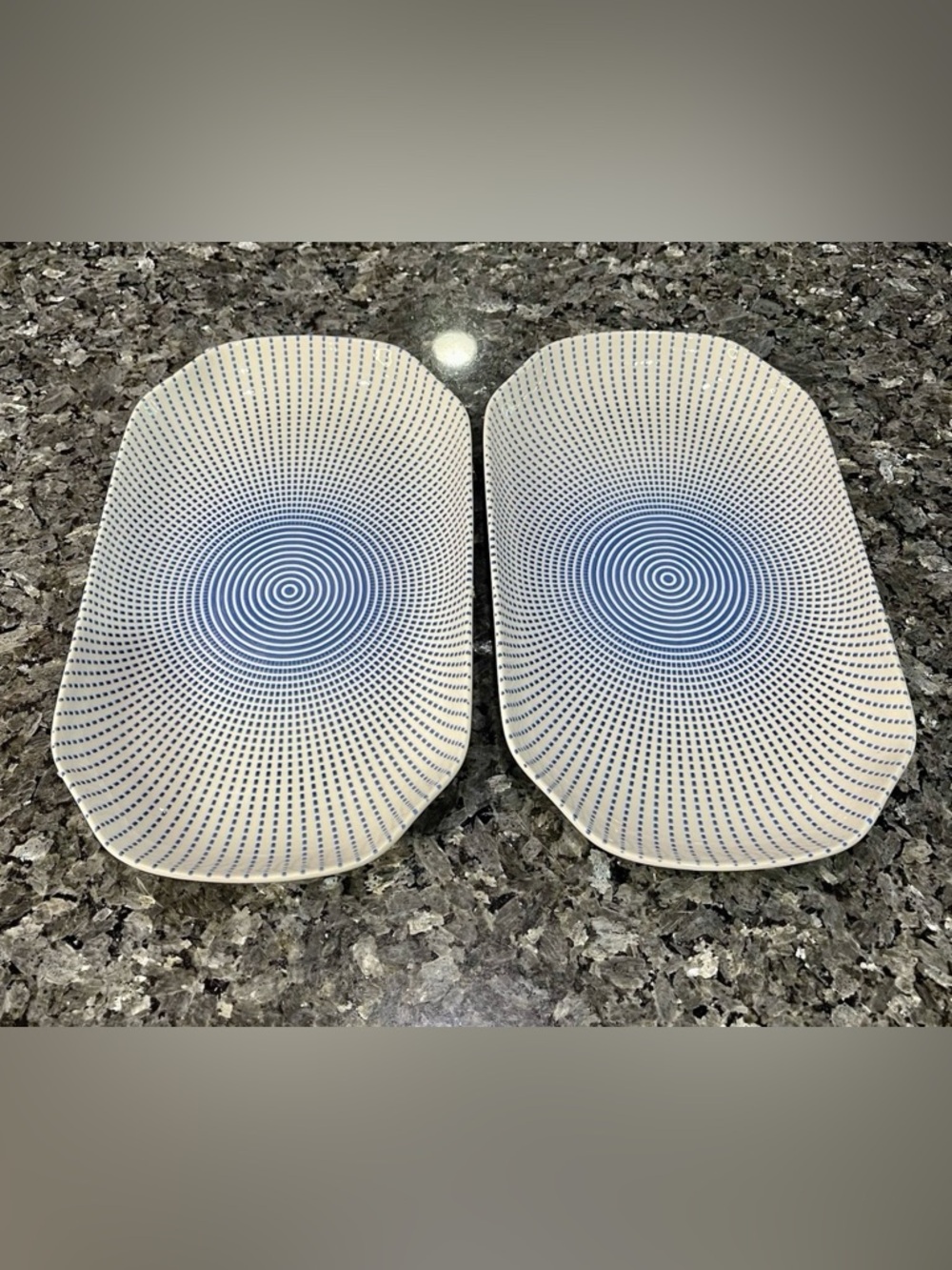 Blue Concentric Pattern Porcelain Trays - Set of 2 Retro MCM 90’s